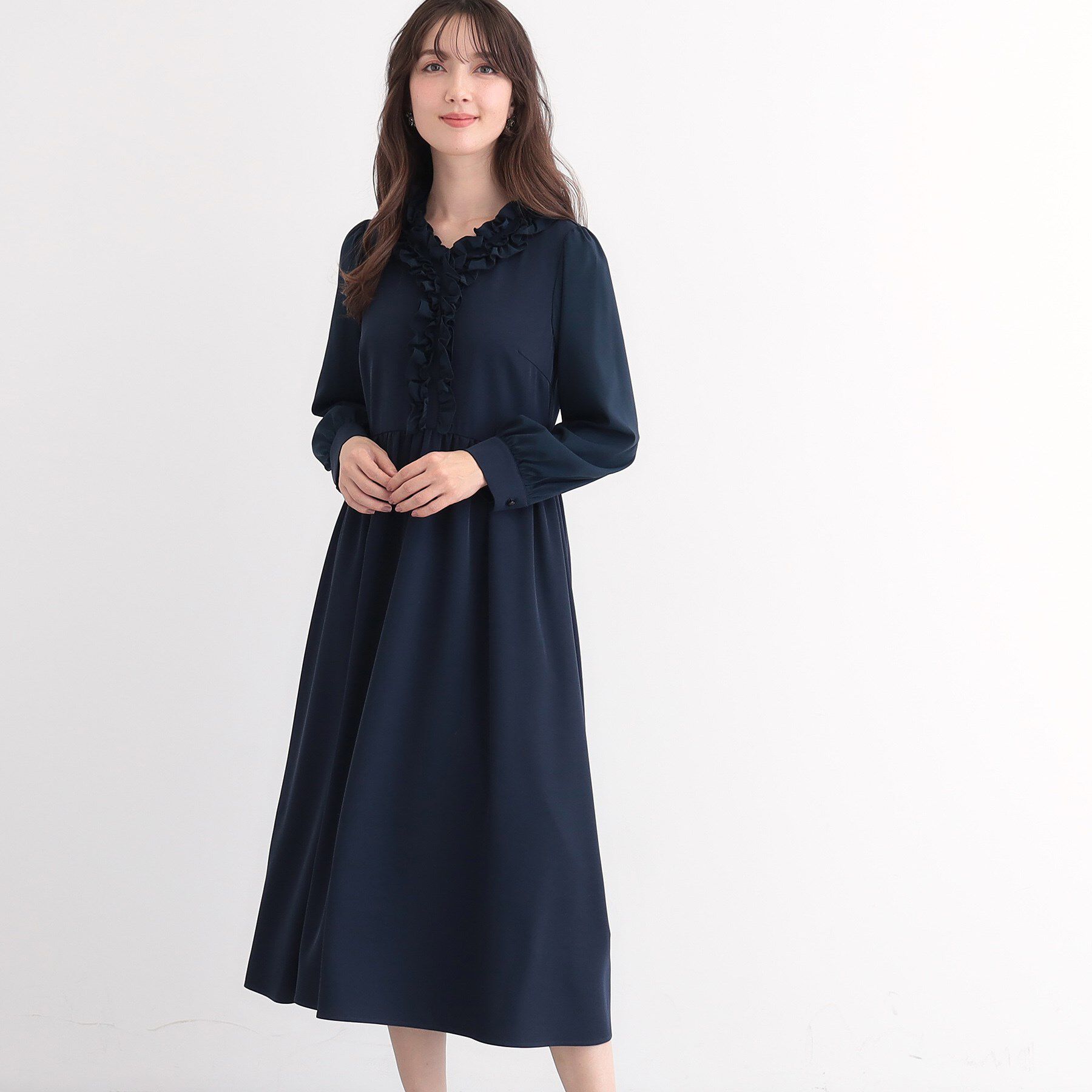 SunaUna「【フリル衿】フェミニンワンピース」|ワンピース|ネイビー(094)