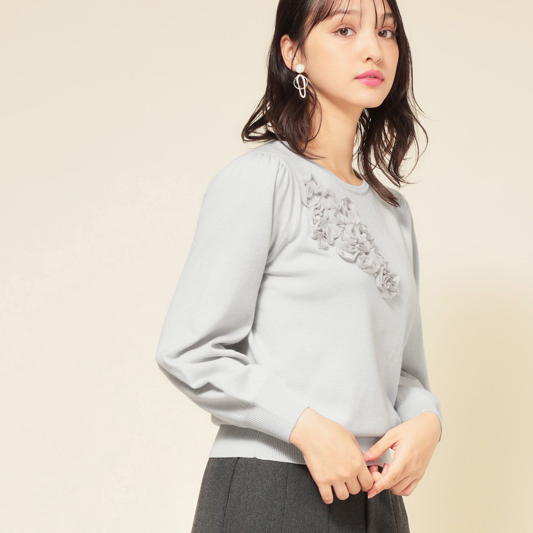 SunaUna「【SS～Lサイズ展開／チュール刺繍】クラフトニット」|ニット・セーター|ライトグレー(011