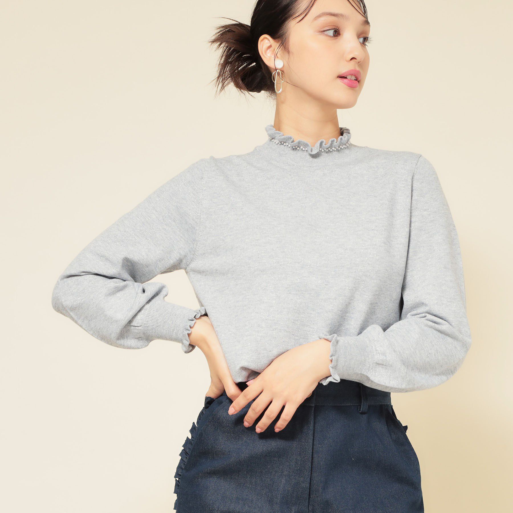 SunaUna「【SS～Lサイズ展開／6色展開】パール調ニット」|ニット・セーター|グレー(012)