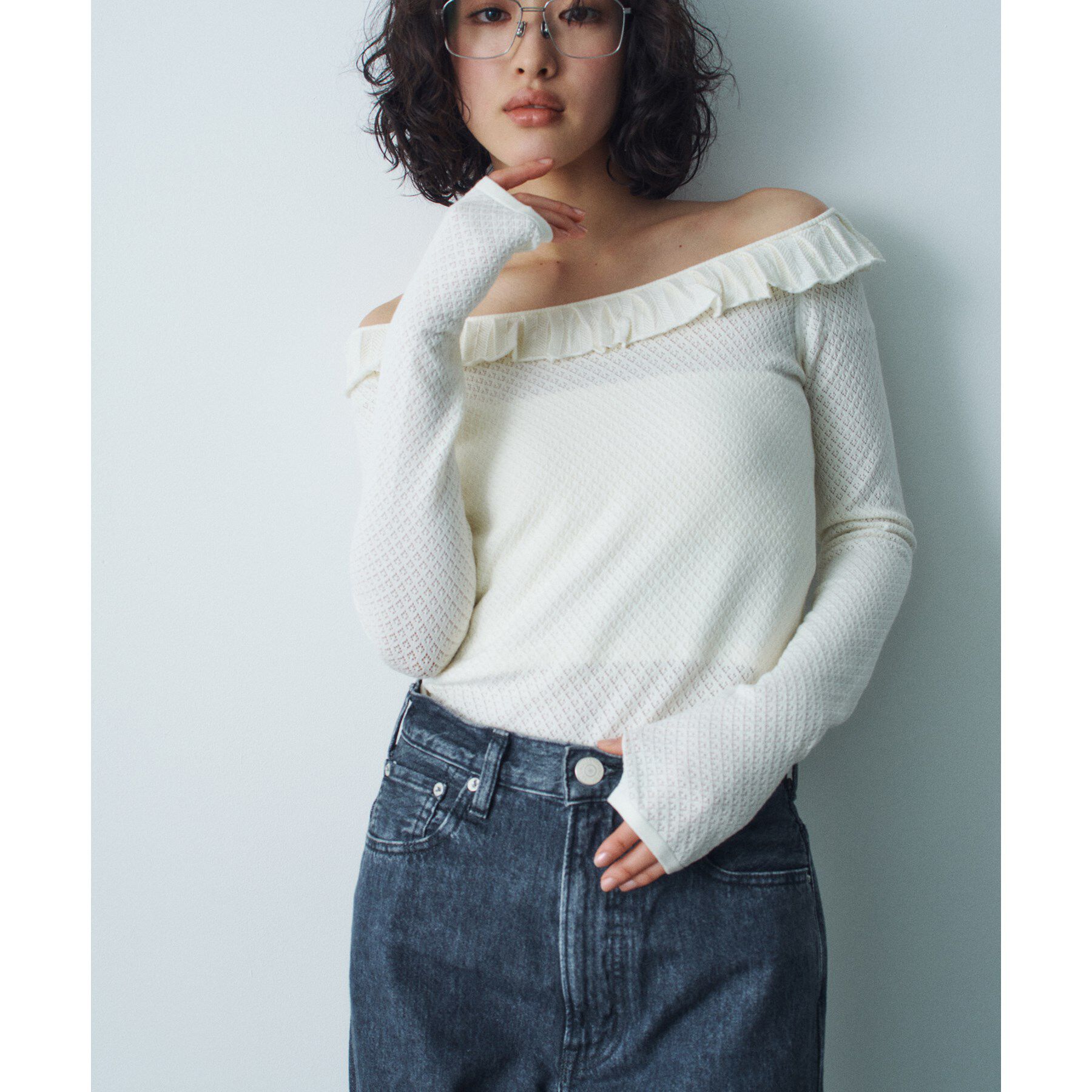 CODE A「frill lace knit pullover」|ニット・セーター|オフホワイト(003