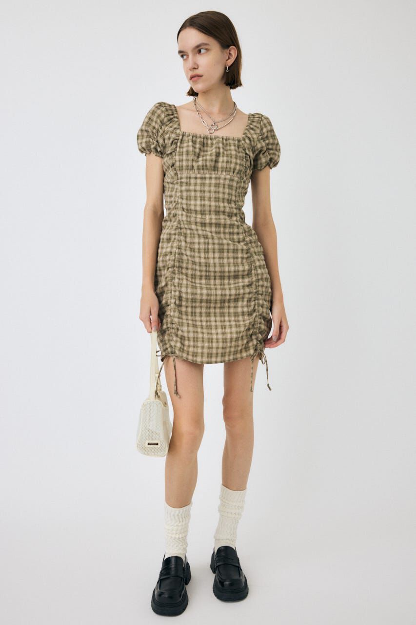 MOUSSY「GATHER RIBBON ミニドレス」|ワンピース|柄KHA5