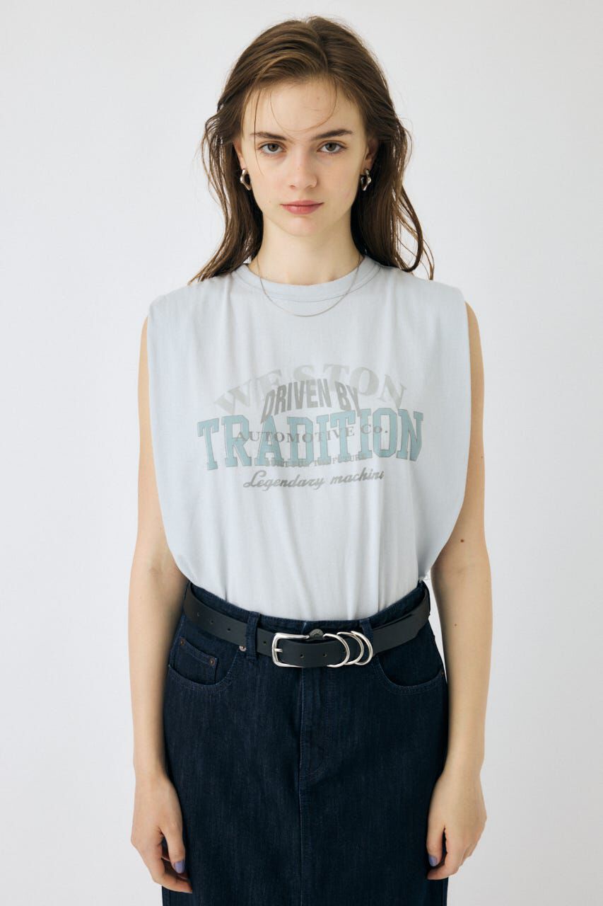 MOUSSY「OVERLAPPING LOGOS ノースリーブ TEE」|タンクトップ|