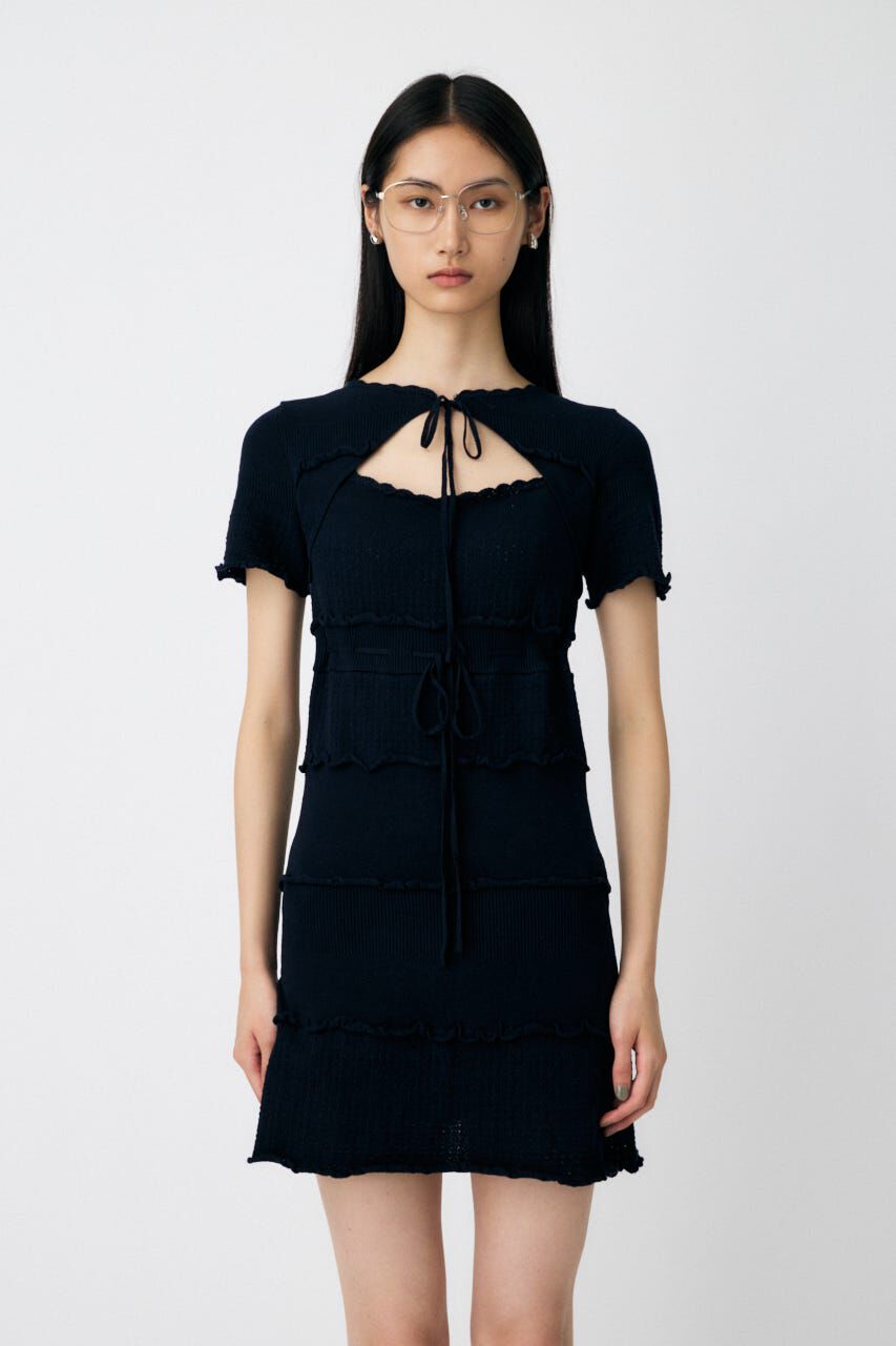 MOUSSY「BOW DESIGN KNIT ミニ  ドレス」|ワンピース|NVY