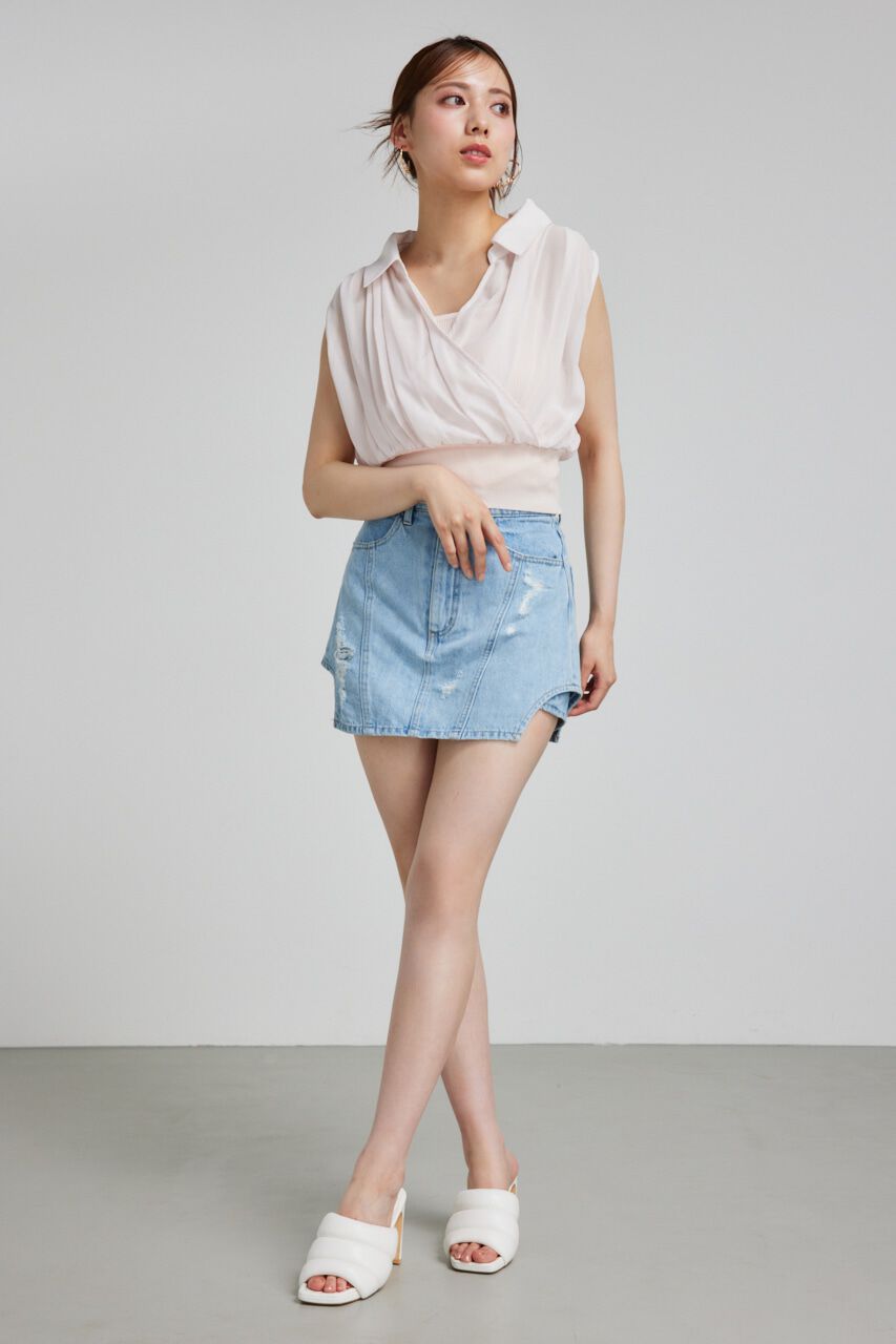 rienda「シフォンシャツレイヤードニットトップス」|シャツ・ブラウス|