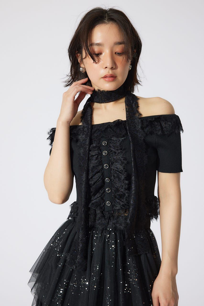 rienda「レースコンビリブニットトップス」|ニット・セーター|