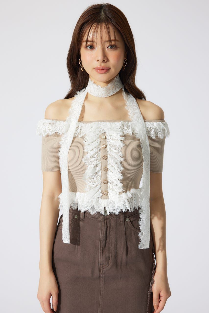 rienda「レースコンビリブニットトップス」|ニット・セーター|