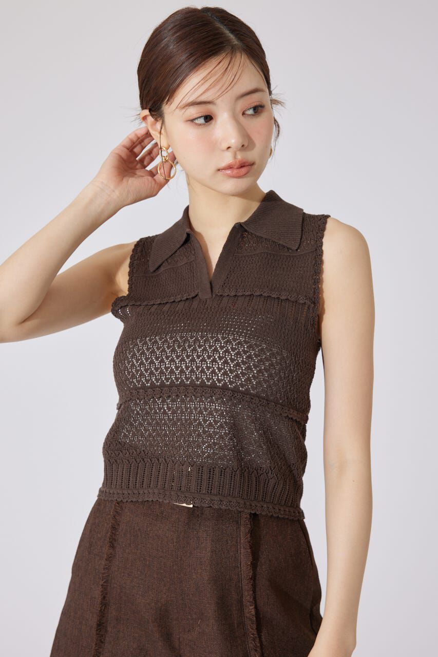 rienda「スキッパークロシェニットトップス」|シャツ・ブラウス|