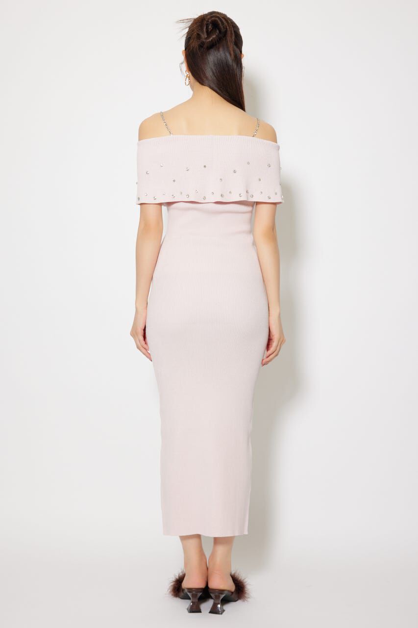 rienda「2WAYオフショルビジューカラーハーフスリーブニットワンピース」|ワンピース|