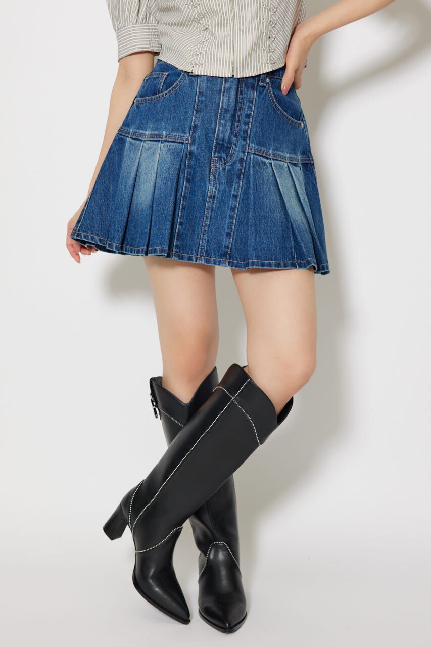 rienda「プリーツデニムスコートショートパンツ」|デニム|