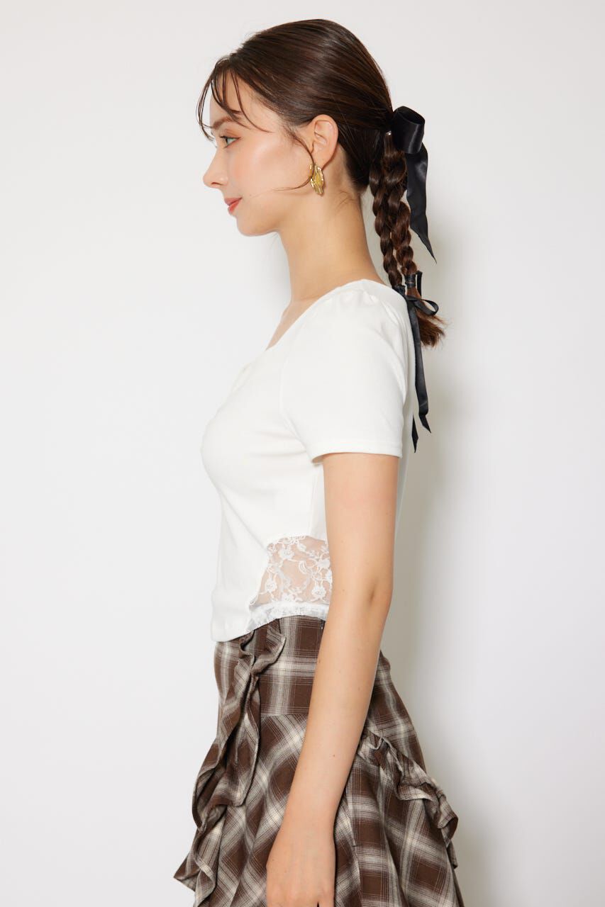 rienda「レースカッティングタイトトップス」|Tシャツ・カットソー|