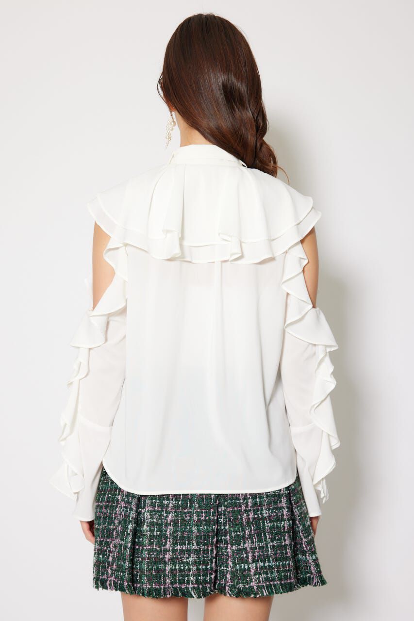 rienda「フリルスリーブビッグカラーリボンブラウス」|シャツ・ブラウス|