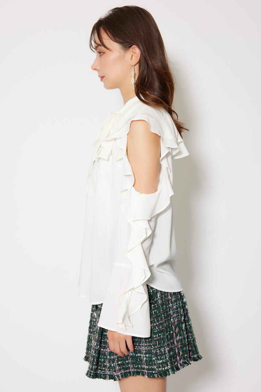 rienda「フリルスリーブビッグカラーリボンブラウス」|シャツ・ブラウス|