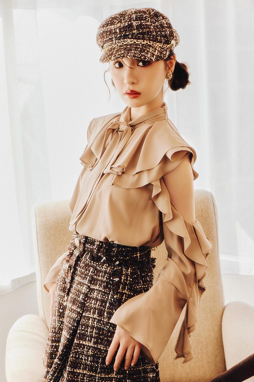 rienda「フリルスリーブビッグカラーリボンブラウス」|シャツ・ブラウス|BRN