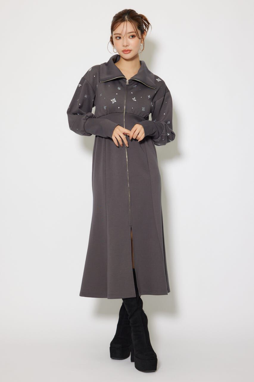 rienda「フラワーモチーフスウェットワンピース」|ワンピース|L/BLK1