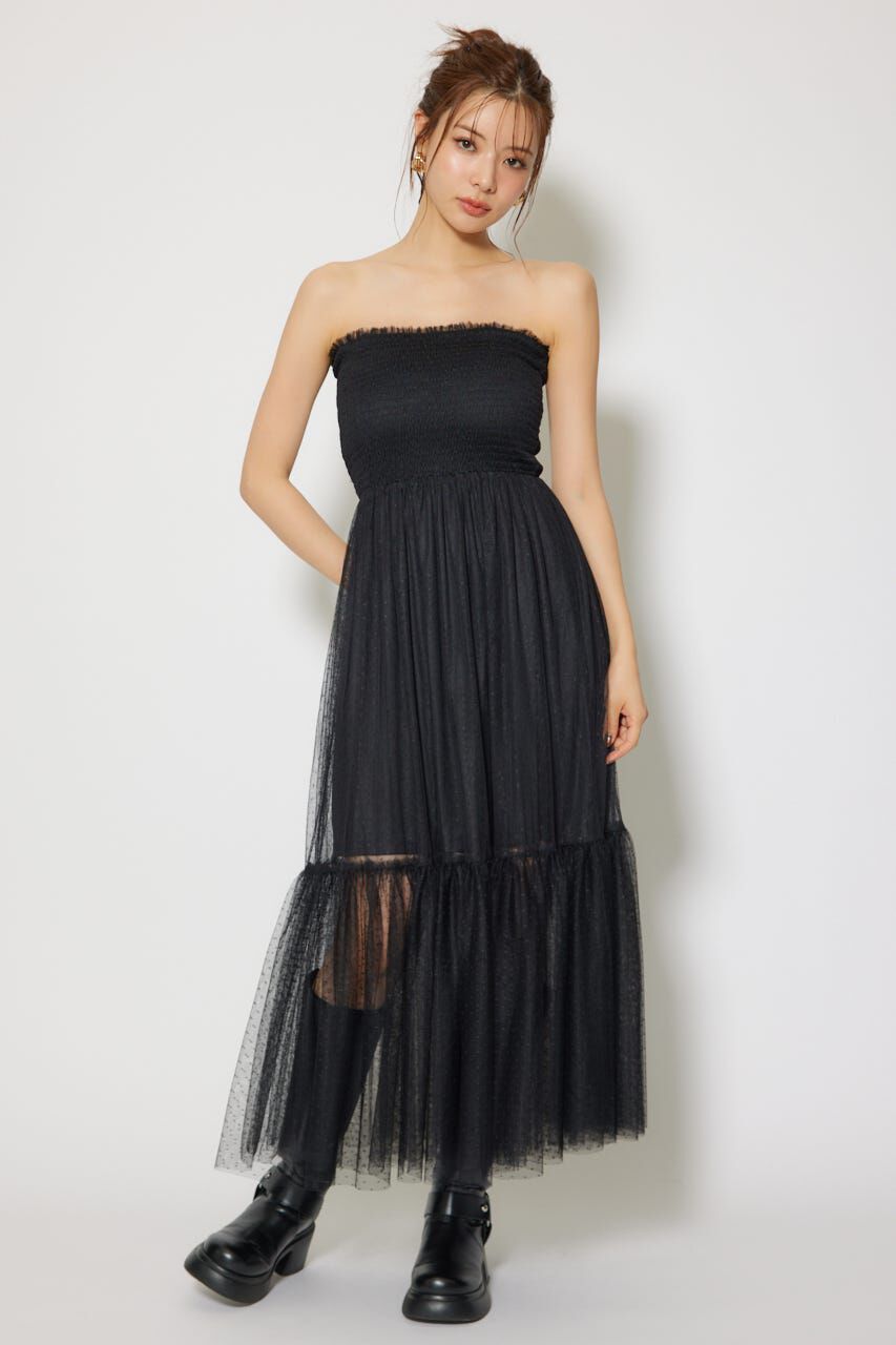 rienda「ニットカーディガンセットドットチュールフレアワンピース」|ワンピース|