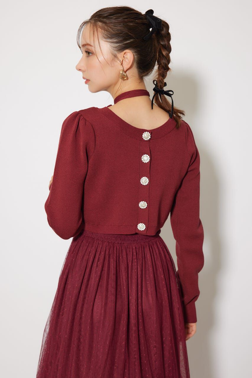 rienda「ニットカーディガンセットドットチュールフレアワンピース」|ワンピース|