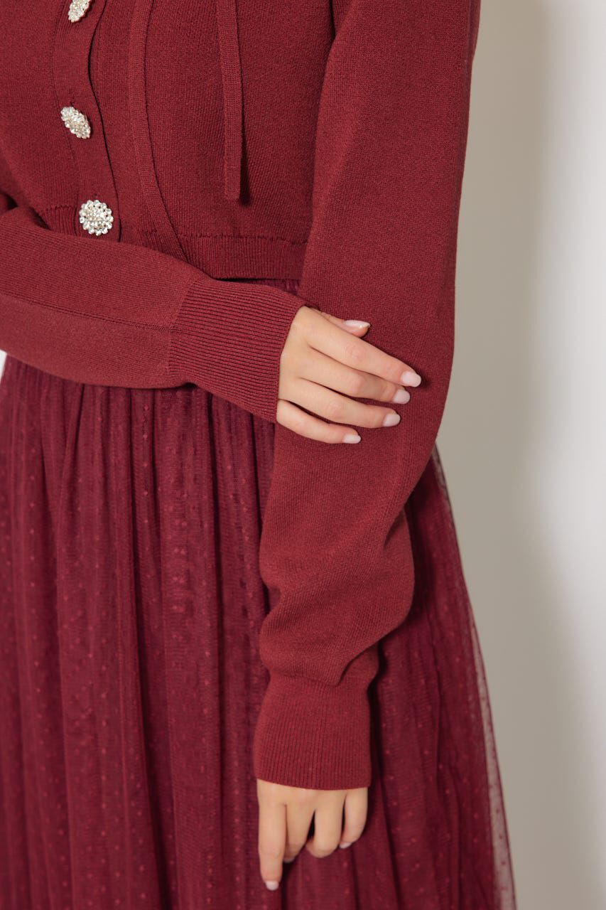 rienda「ニットカーディガンセットドットチュールフレアワンピース」|ワンピース|