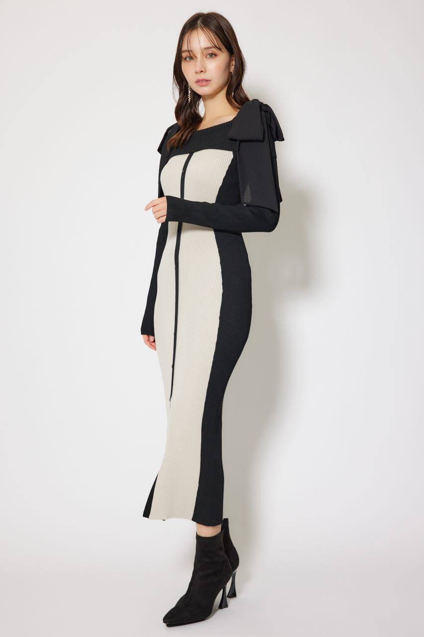 rienda「バイカラーオフショルリボンニットワンピース」|ワンピース|BEG