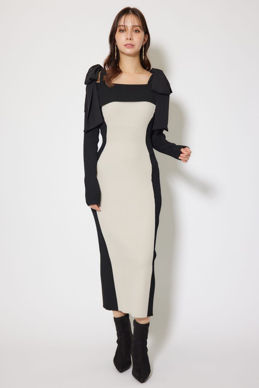 rienda「バイカラーオフショルリボンニットワンピース」|ワンピース|