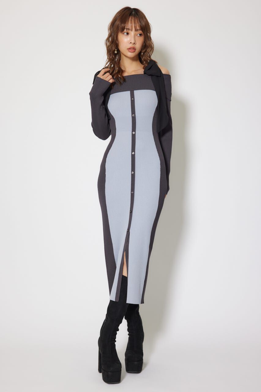 rienda「バイカラーオフショルリボンニットワンピース」|ワンピース|BLU