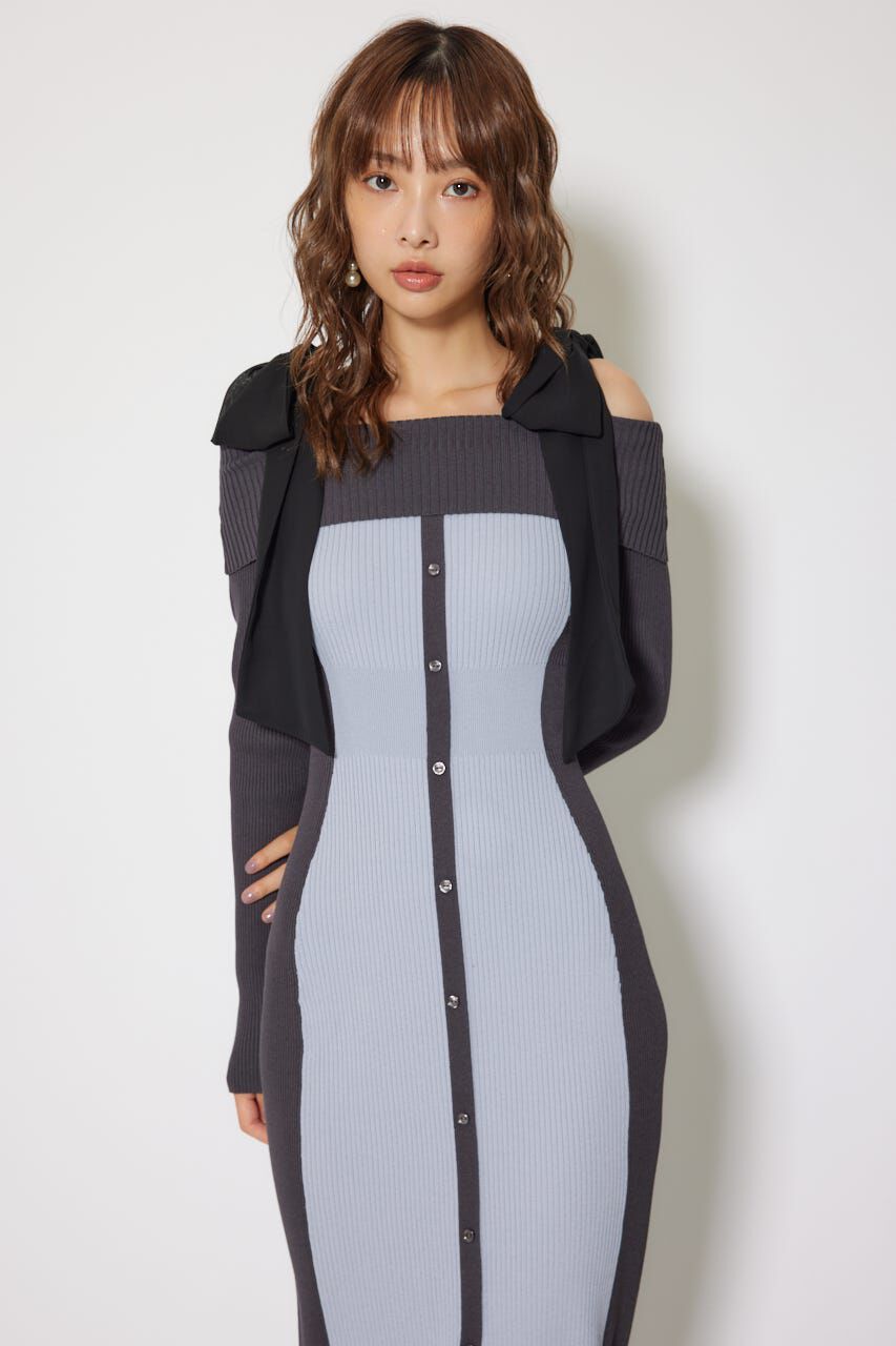 rienda「バイカラーオフショルリボンニットワンピース」|ワンピース|