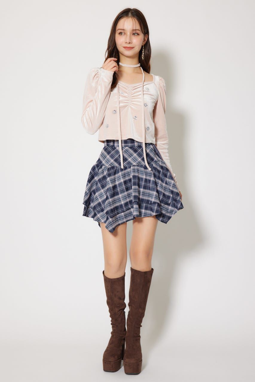 rienda「2WAYアシンメトリーチェックジャストウエストスカート」|スカート|