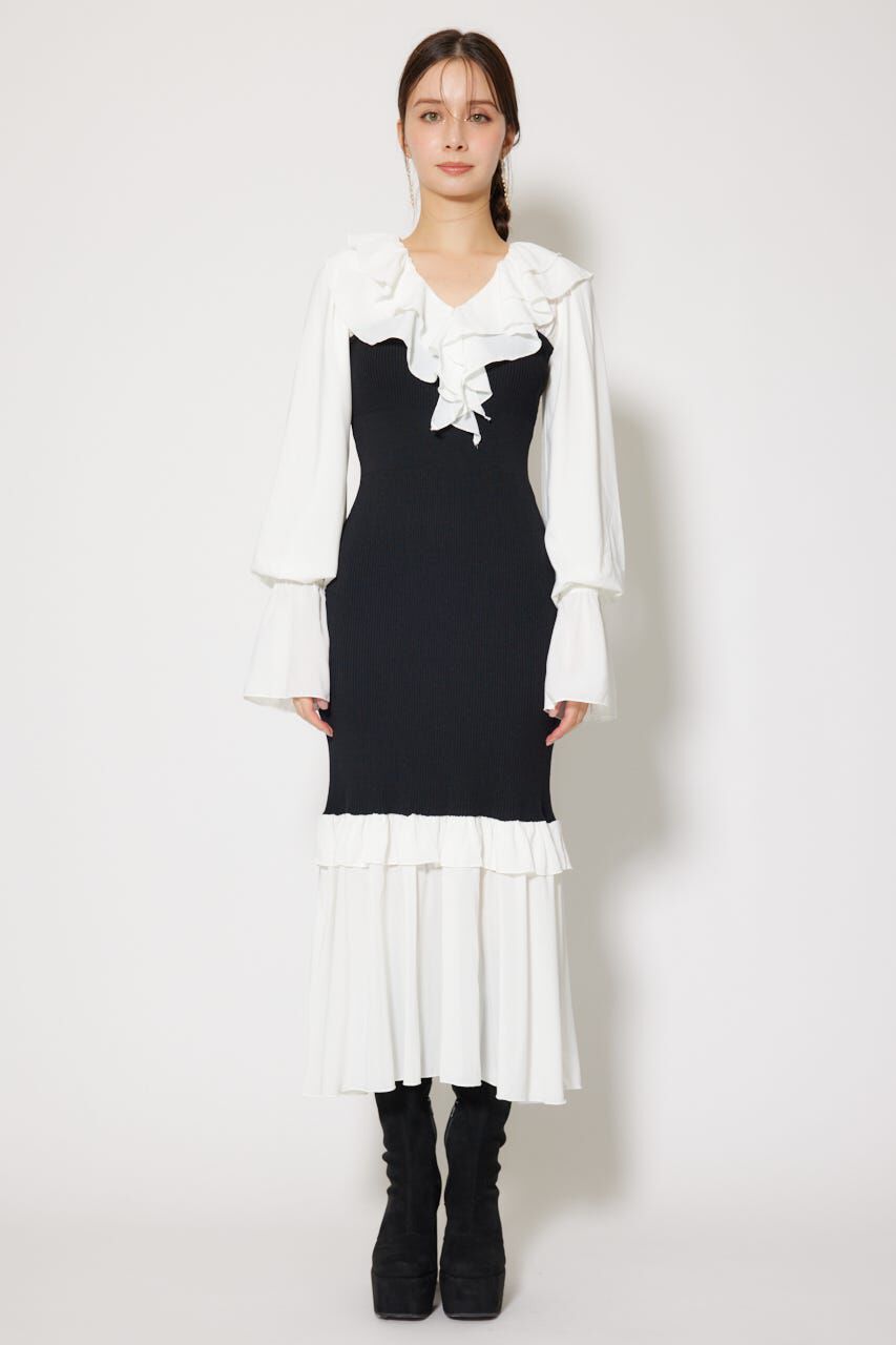 rienda「ダブルフリルコンビニットワンピース」|ワンピース|