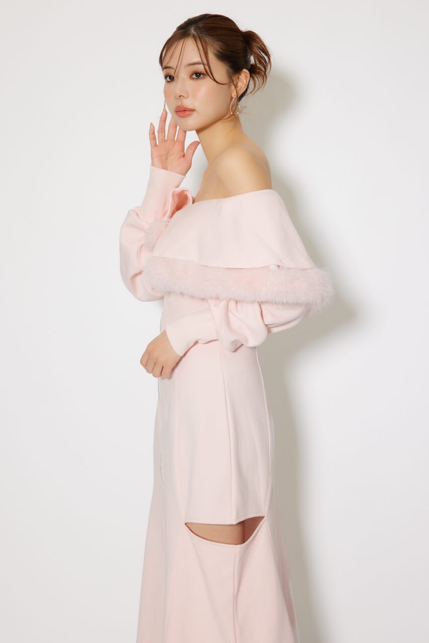 rienda「フェイクファー付きカッティング裏起毛ワンピース」|ワンピース|