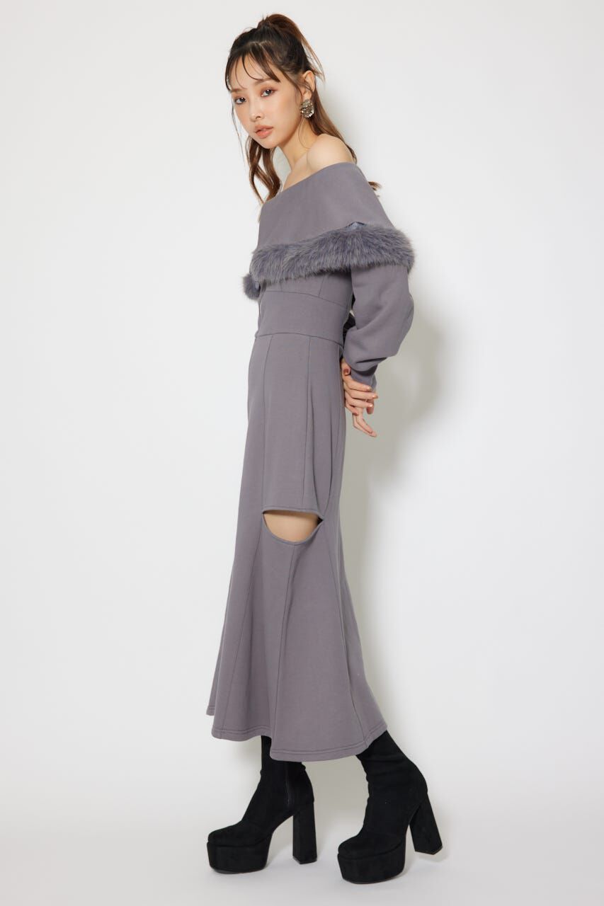 rienda「フェイクファー付きカッティング裏起毛ワンピース」|ワンピース|