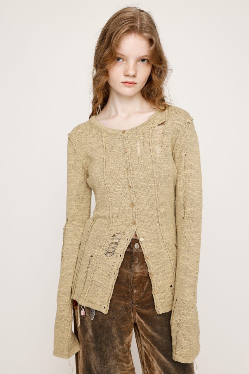 SLY「FRONT BUTTON CRASH カーディガン」|カーディガン|BEG