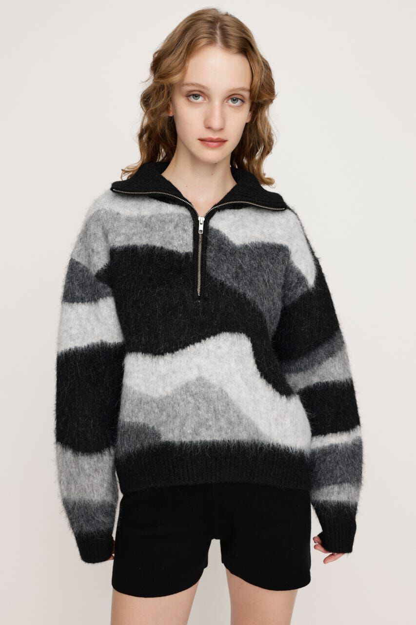SLY「FRONT ZIP MARBLE KNIT トップス」|ニット・セーター|