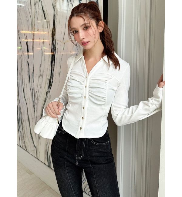 RESEXXY「フロントギャザーリブトップス」|Tシャツ・カットソー|