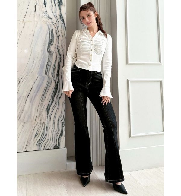 RESEXXY「フロントギャザーリブトップス」|Tシャツ・カットソー|