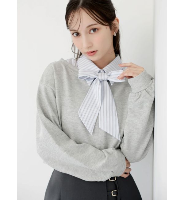 dazzlin「ボウタイシャツレイヤードスウェット」|スウェット・ジャージ|グレー