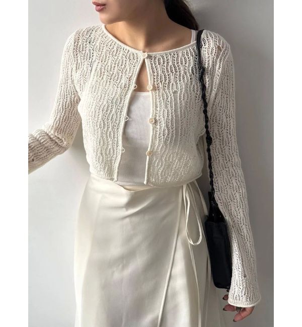 MERCURYDUO「【OUNNOUN】メッシュクロップドニットカーデ」|カーディガン|アイボリー