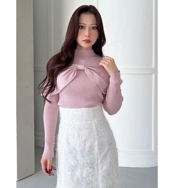 MERCURYDUO「オフショルリボンパールニット」|ニット・セーター|