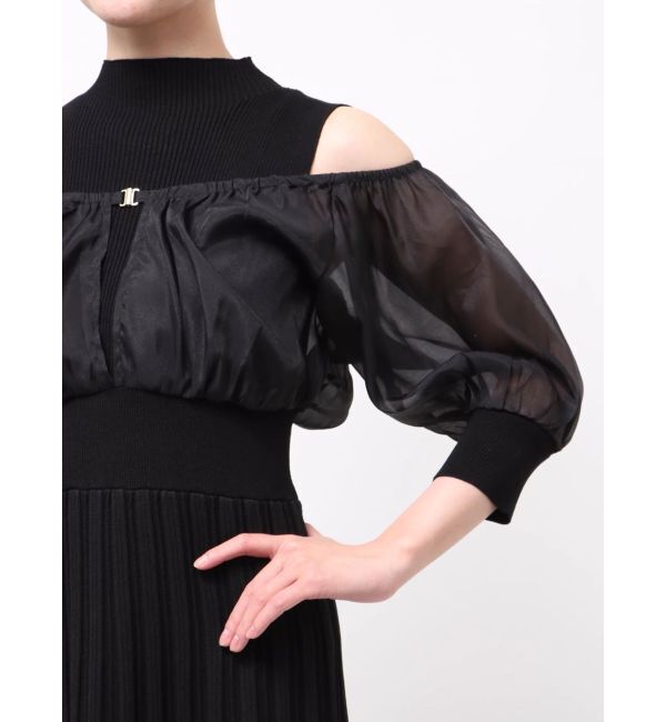 MERCURYDUO「異素材ドッキングプリーツフレアニットワンピース」|ワンピース|