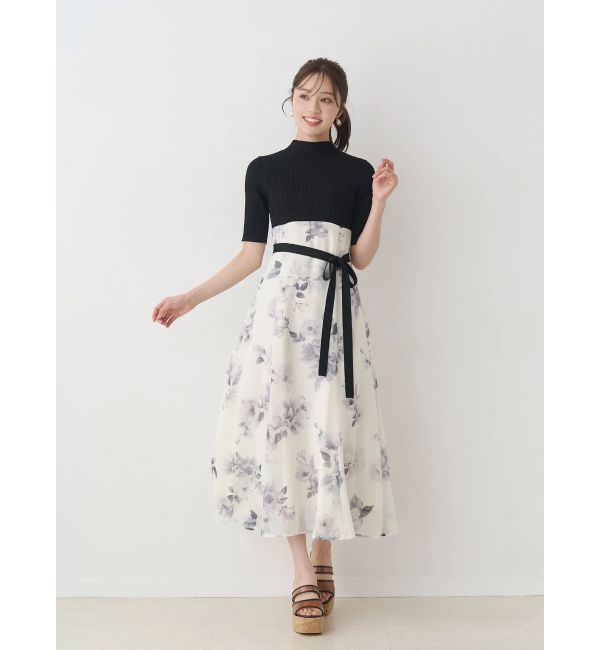 MERCURYDUO「花柄ドッキングハーフスリーブワンピース」|ワンピース|