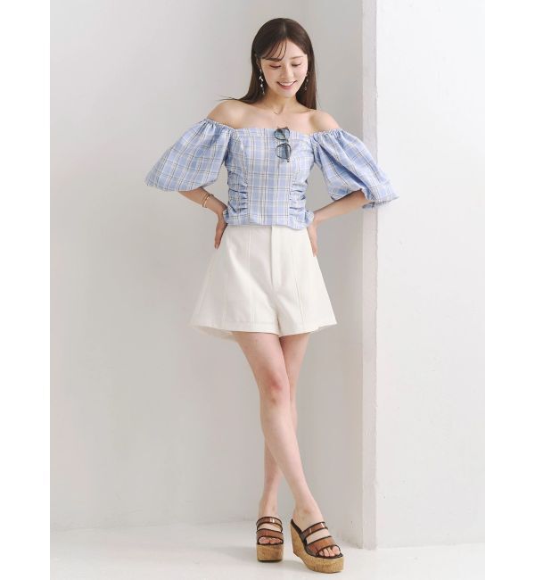 MERCURYDUO「2WAYチェックオフショルベアブラウス」|シャツ・ブラウス|