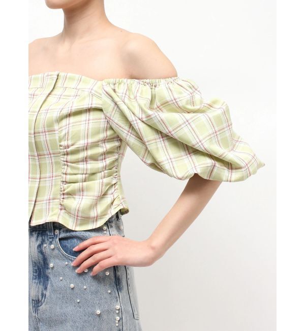 MERCURYDUO「2WAYチェックオフショルベアブラウス」|シャツ・ブラウス|