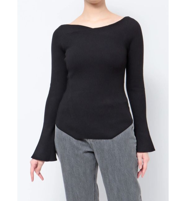 LAGUNAMOON「アシンメトリードレープフレアスリーブニット」|ニット・セーター|