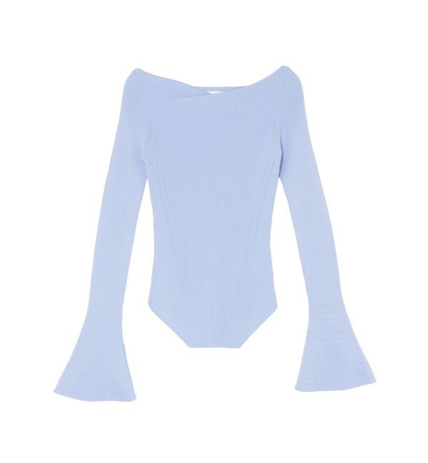 LAGUNAMOON「アシンメトリードレープフレアスリーブニット」|ニット・セーター|