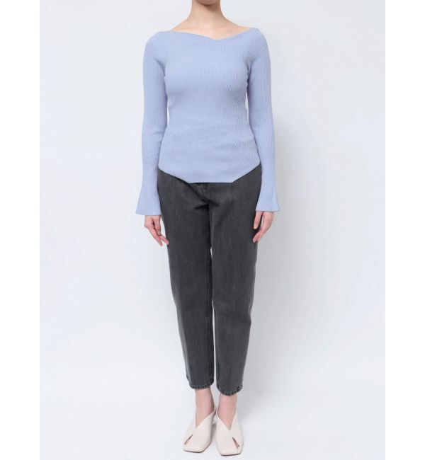 LAGUNAMOON「アシンメトリードレープフレアスリーブニット」|ニット・セーター|