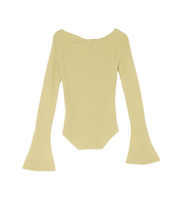 LAGUNAMOON「アシンメトリードレープフレアスリーブニット」|ニット・セーター|ライトグリーン