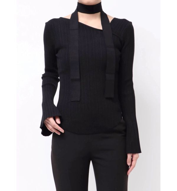 LAGUNAMOON「ボウタイアシンメトリーネックニットプルオーバー」|ニット・セーター|