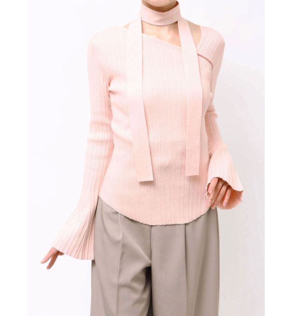 LAGUNAMOON「ボウタイアシンメトリーネックニットプルオーバー」|ニット・セーター|