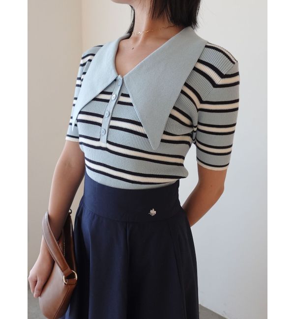 LAGUNAMOON「ヘムレイヤードビッグカラーポロニットプルオーバー」|ニット・セーター|