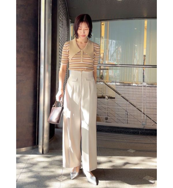 LAGUNAMOON「ヘムレイヤードビッグカラーポロニットプルオーバー」|ニット・セーター|