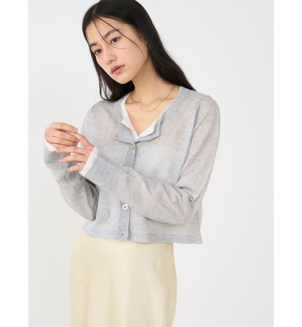LAGUNAMOON「メタルボタンシアーニットカーディガン」|カーディガン|グレー