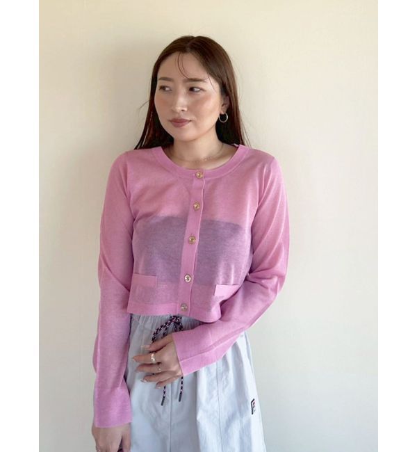 LAGUNAMOON「メタルボタンシアーニットカーディガン」|カーディガン|ピンク